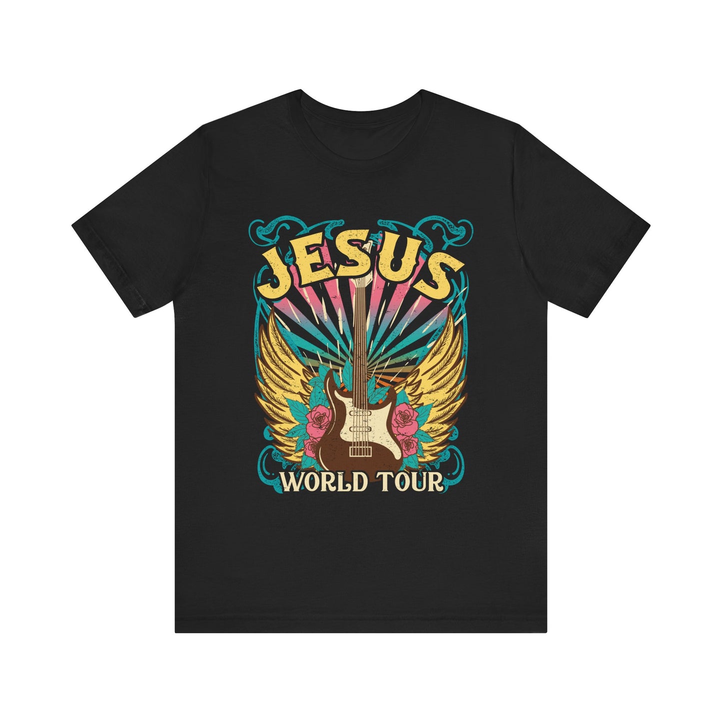 Jesus World Tour Shirt – Retro 70s 80s Rock Concert Guitar Christian Tee