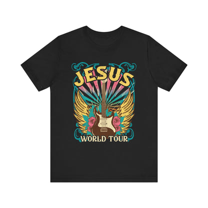 Jesus World Tour Shirt – Retro 70s 80s Rock Concert Guitar Christian Tee