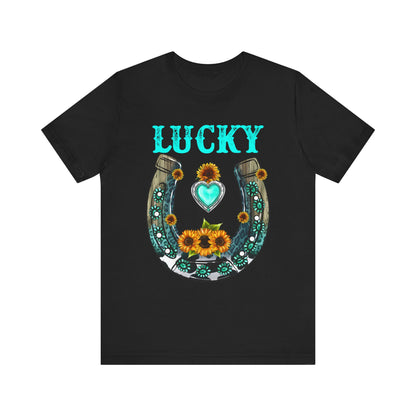 Horse Shoe Lucky Shirt – Western Turquoise Gemstone Texas Sunflowers Tee