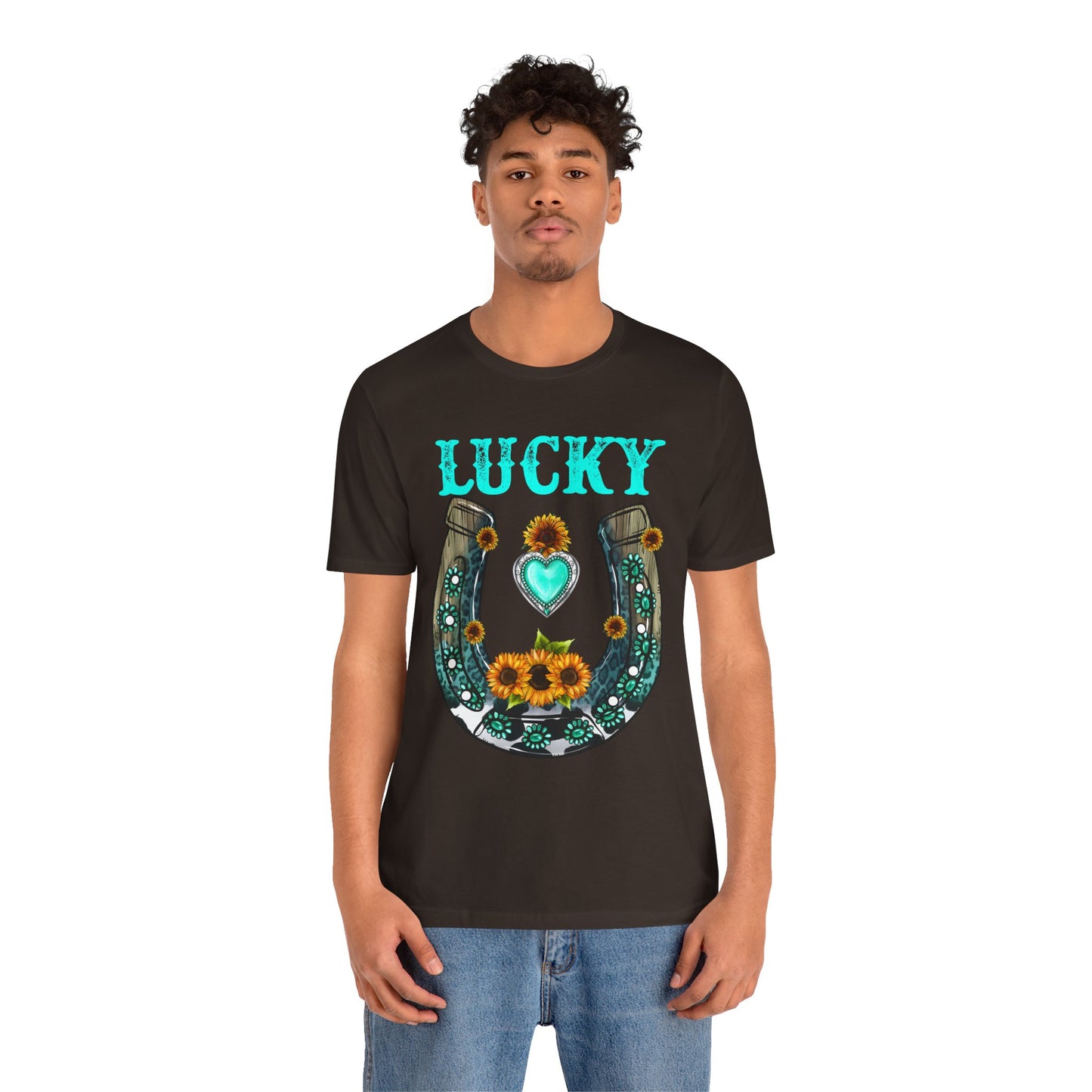 Horse Shoe Lucky Shirt – Western Turquoise Gemstone Texas Sunflowers Tee
