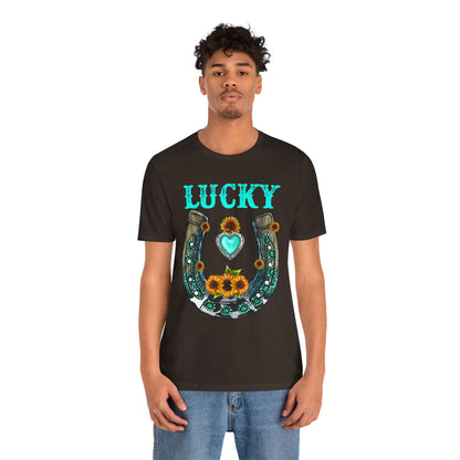 Horse Shoe Lucky Shirt – Western Turquoise Gemstone Texas Sunflowers Tee