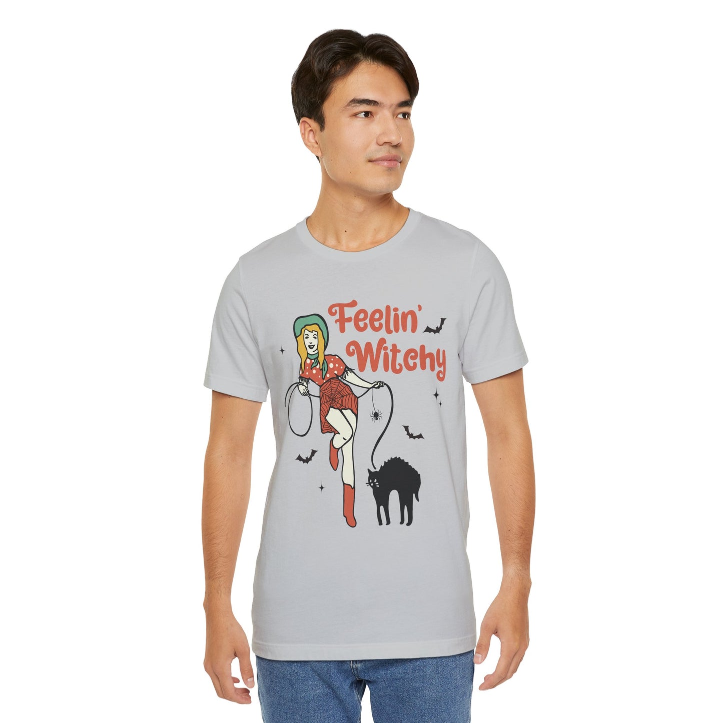 Feelin’ Witchy Shirt Vintage Pin-Up Witch & Black Cat Halloween Tee