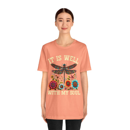 It Is Well With My Soul Shirt – Boho Dragonfly Floral Christian Hymn Faith Tee