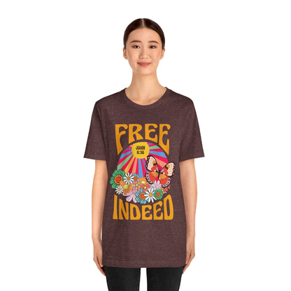 Free Indeed Shirt – Retro Flowers & Butterflies 80s John 8:36 Christian Tee