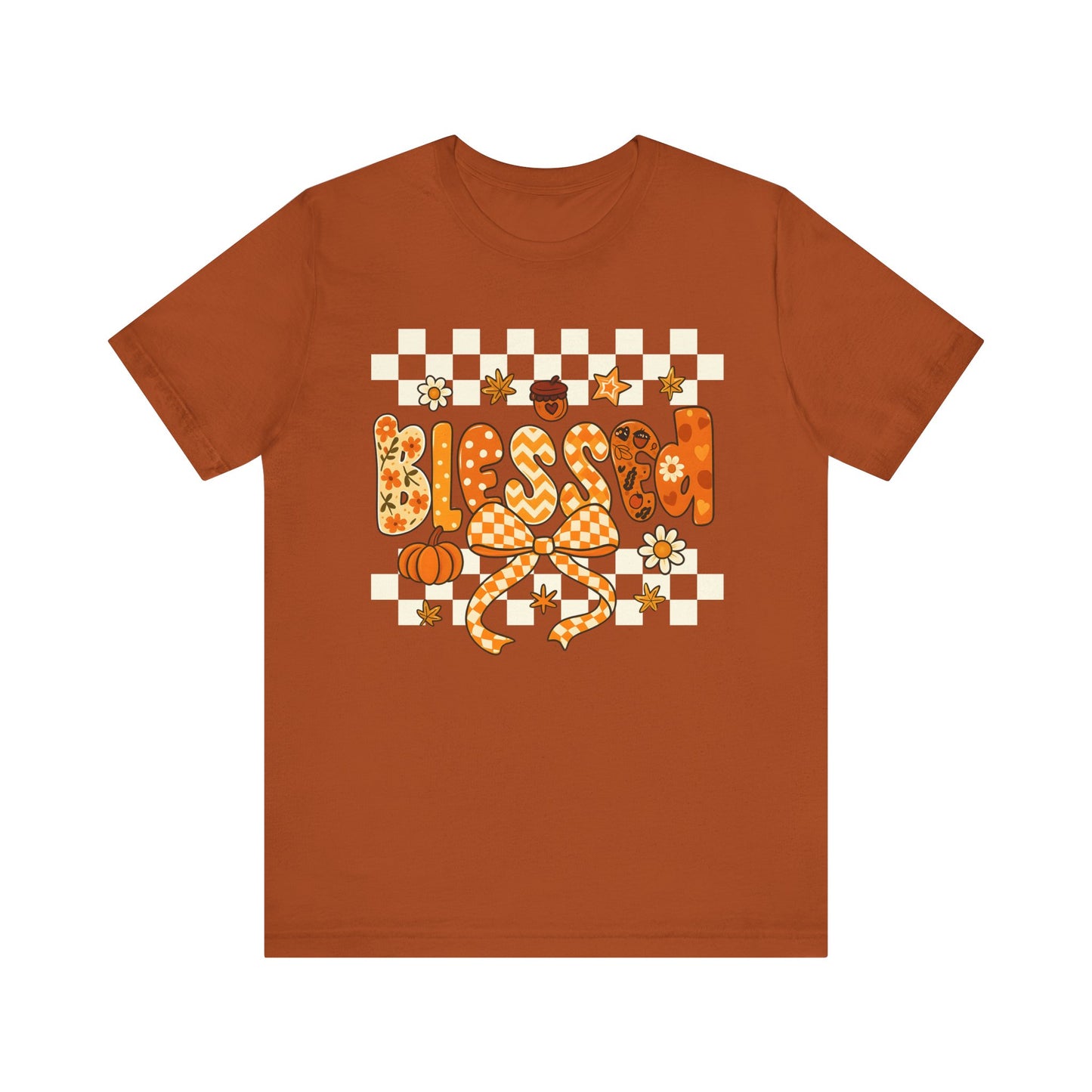 Blessed Checkerboard Pumpkin Shirt – Christian Thankful Fall Thanksgiving Tee
