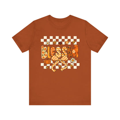 Blessed Checkerboard Pumpkin Shirt – Christian Thankful Fall Thanksgiving Tee