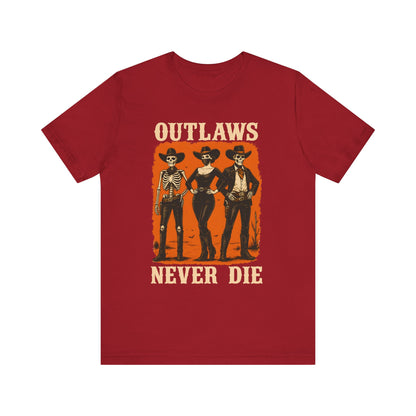 Outlaws Never Die Shirt – Gothic Western Skeleton Cowboy Halloween Tee