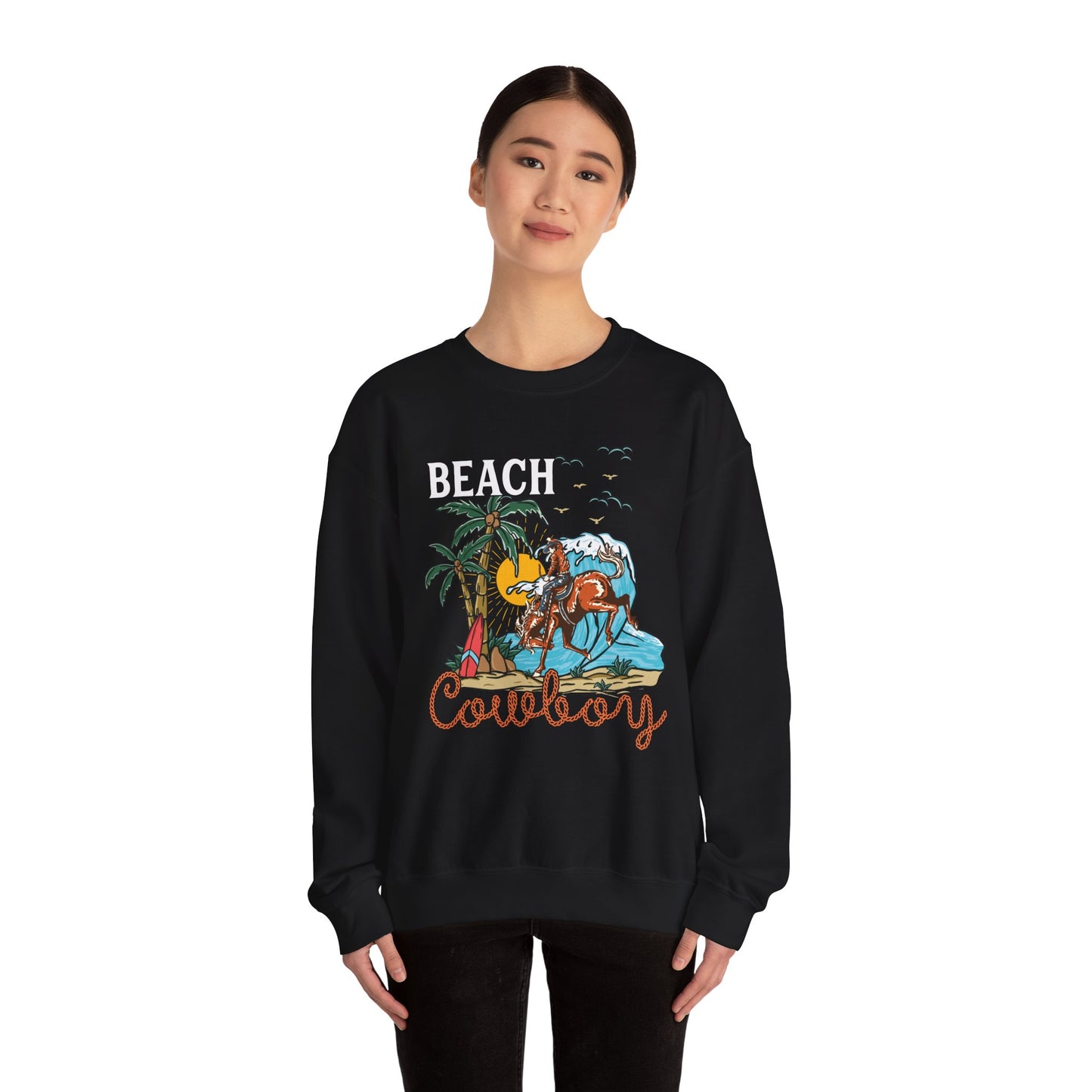 Beach Cowboy Sweatshirt – Tropical Palm Tree Western Rodeo Texas Pullover