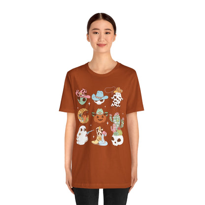 Western Halloween Cowboy Alien Rodeo Skull Spooky Ghost Kids T-Shirt