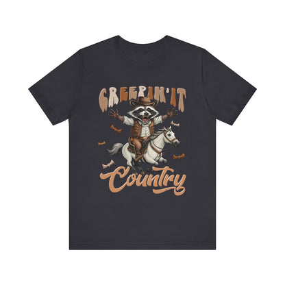 Creepin It Country Creepy Raccoon Halloween Horse Ride Howdy T-Shirt
