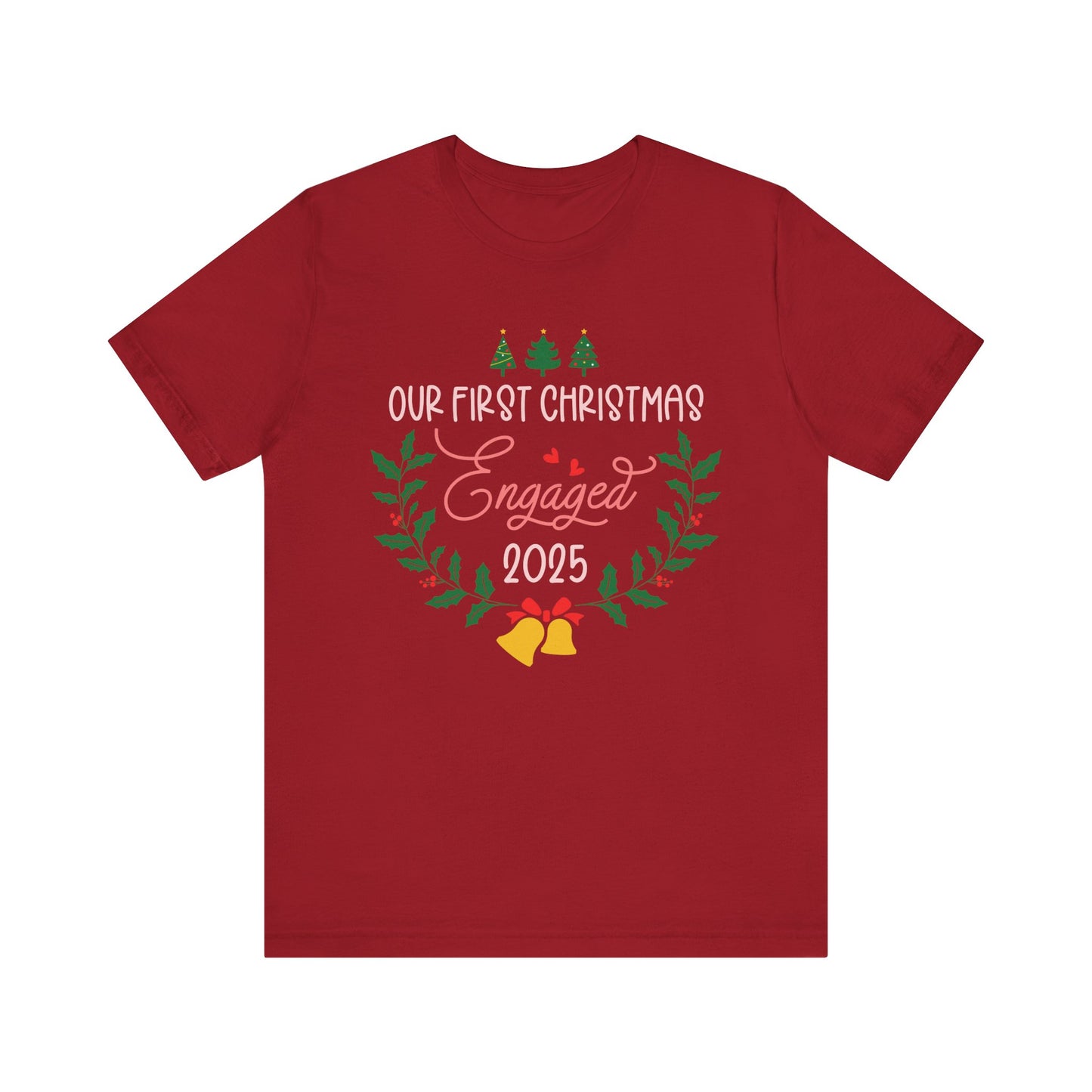 Our First Christmas Engaged 2025 Shirt – Holiday Couple Engagement Gift Tee