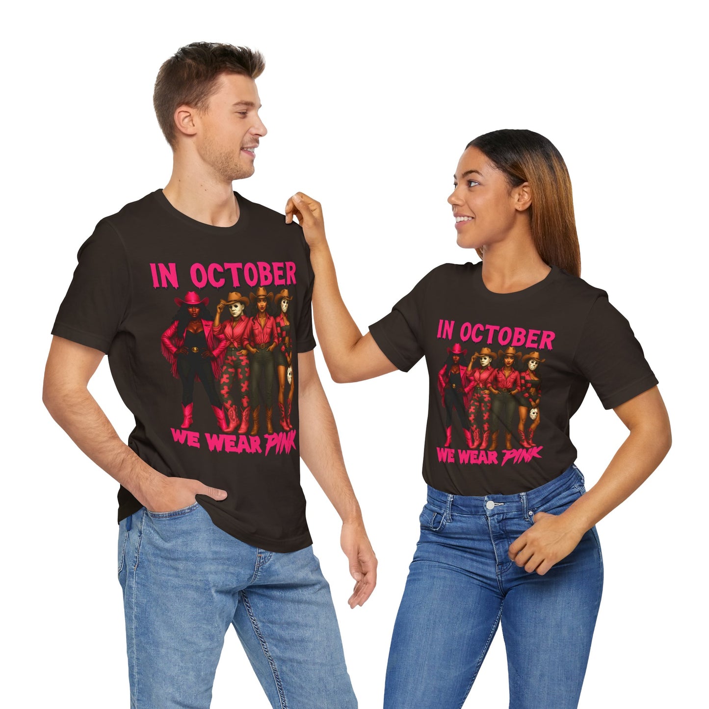 In October We Wear Pink Shirt – Western Cowgirl Squad Halloween Awareness Tee