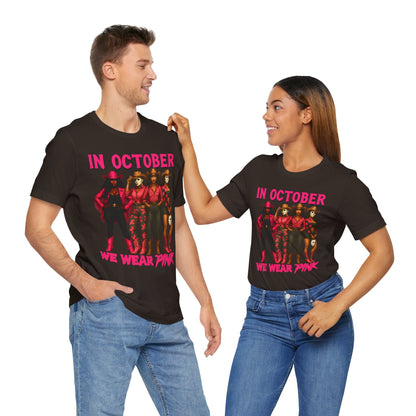 In October We Wear Pink Shirt – Western Cowgirl Squad Halloween Awareness Tee