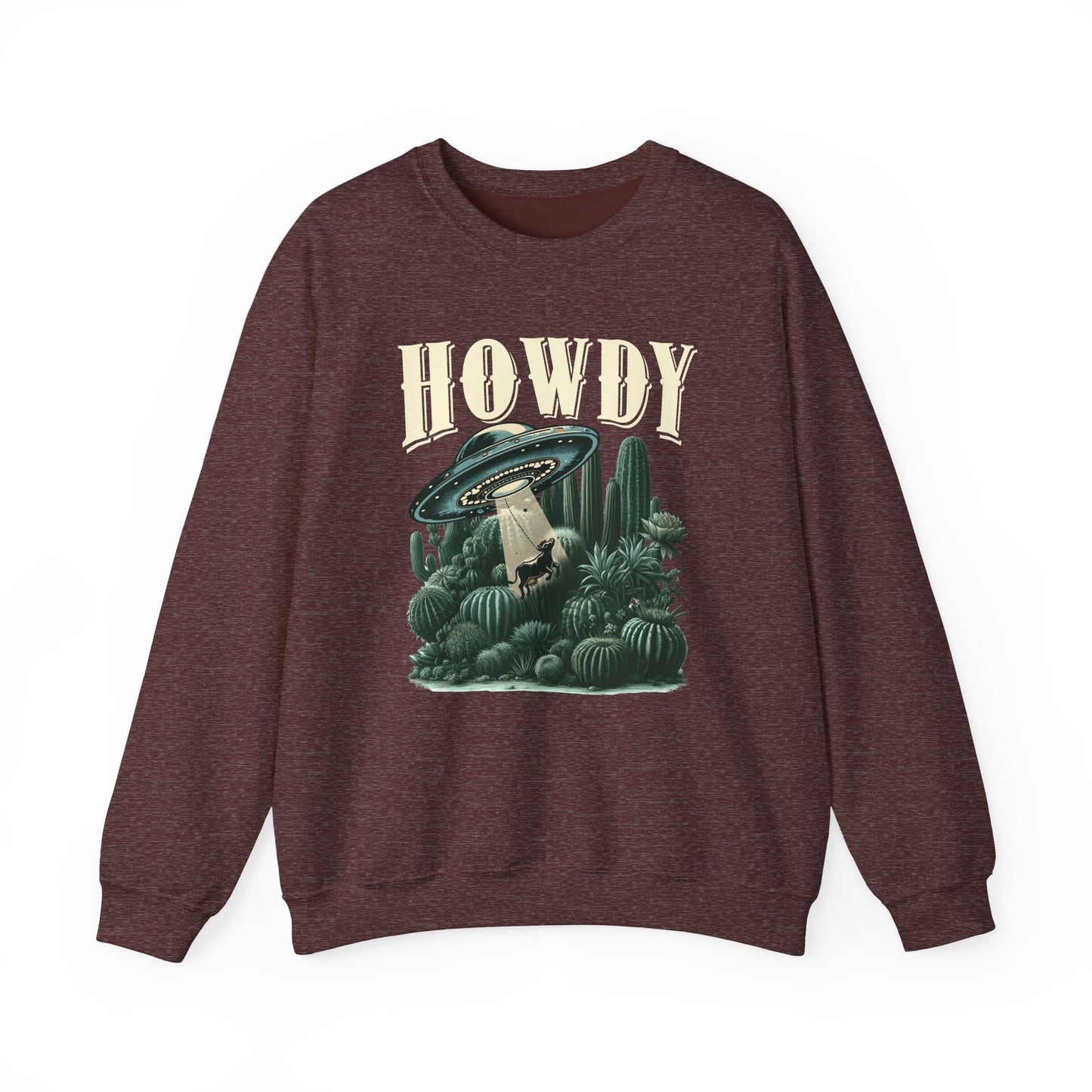 Howdy Cow Abduction Sweatshirt – Western UFO Rodeo Cactus Texas Pullover
