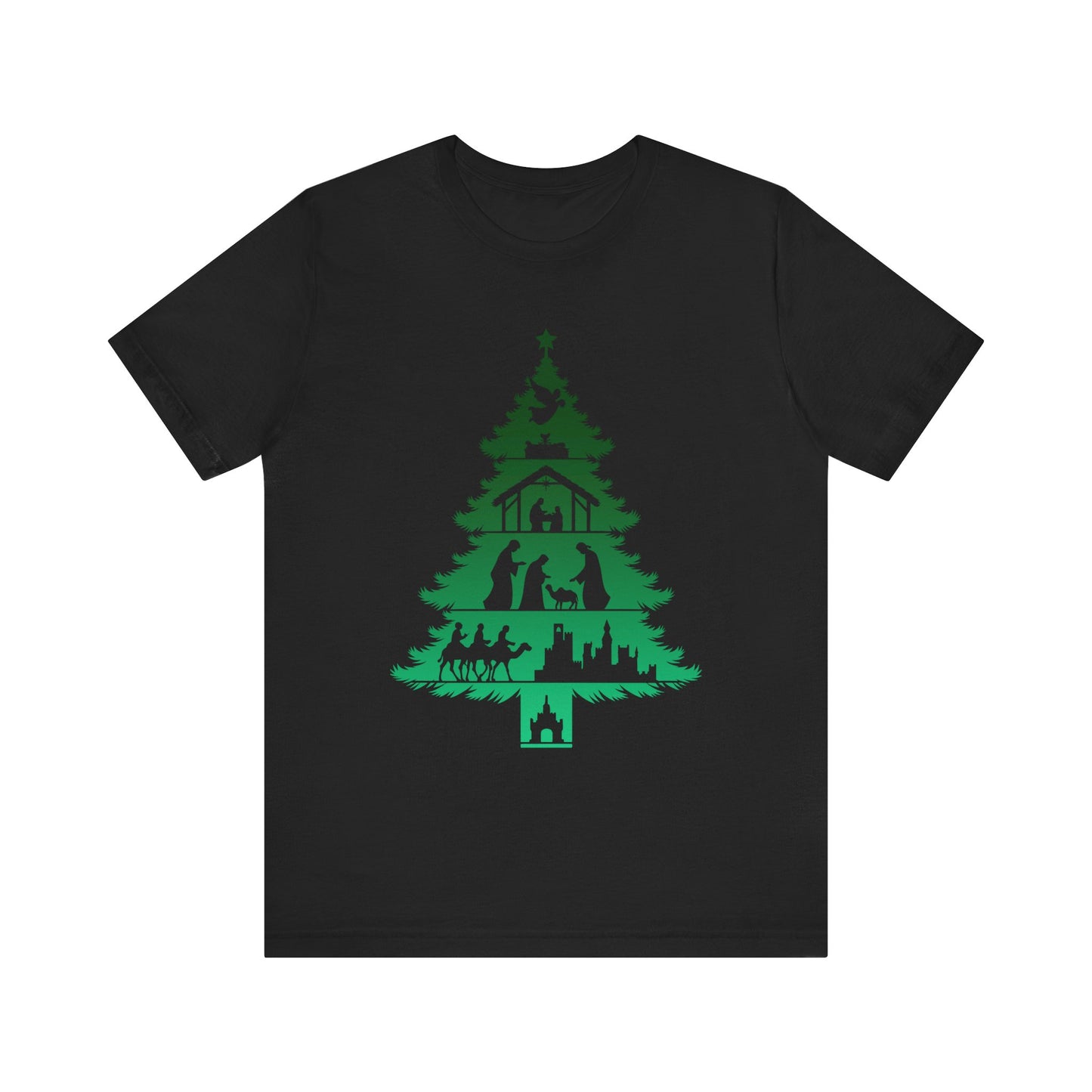 Nativity Christmas Tree Shirt – Christian Faith Holiday Pajama Top Tee