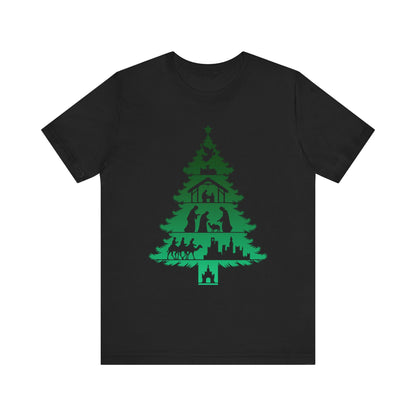 Nativity Christmas Tree Shirt – Christian Faith Holiday Pajama Top Tee
