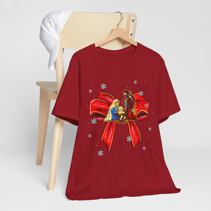 Nativity Scene Christmas Shirt – Coquette Bow Faith Holiday Pajama Tee