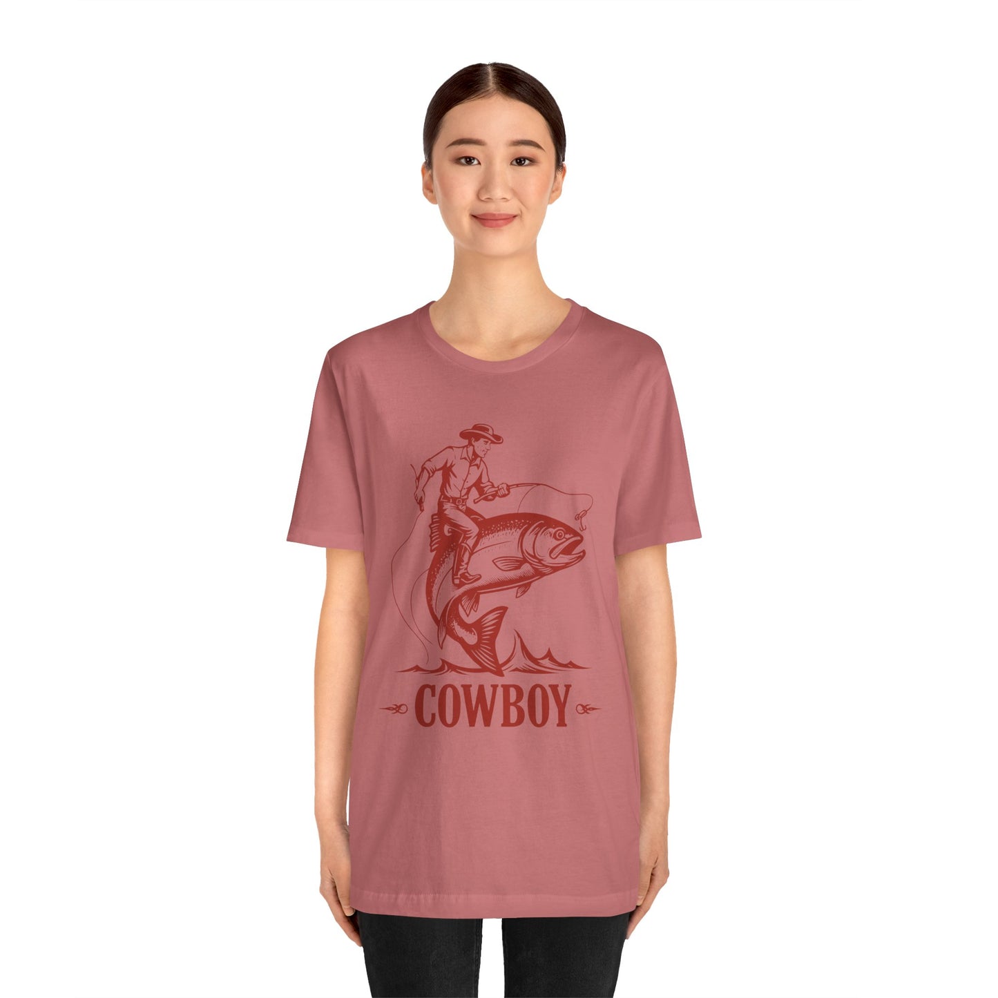 Cowboy Riding a Giant Fish Shirt – Vintage Western Fishing Rodeo Tee