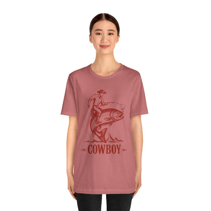 Cowboy Riding a Giant Fish Shirt – Vintage Western Fishing Rodeo Tee
