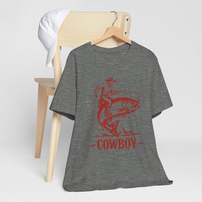 Cowboy Riding a Giant Fish Shirt – Vintage Western Fishing Rodeo Tee