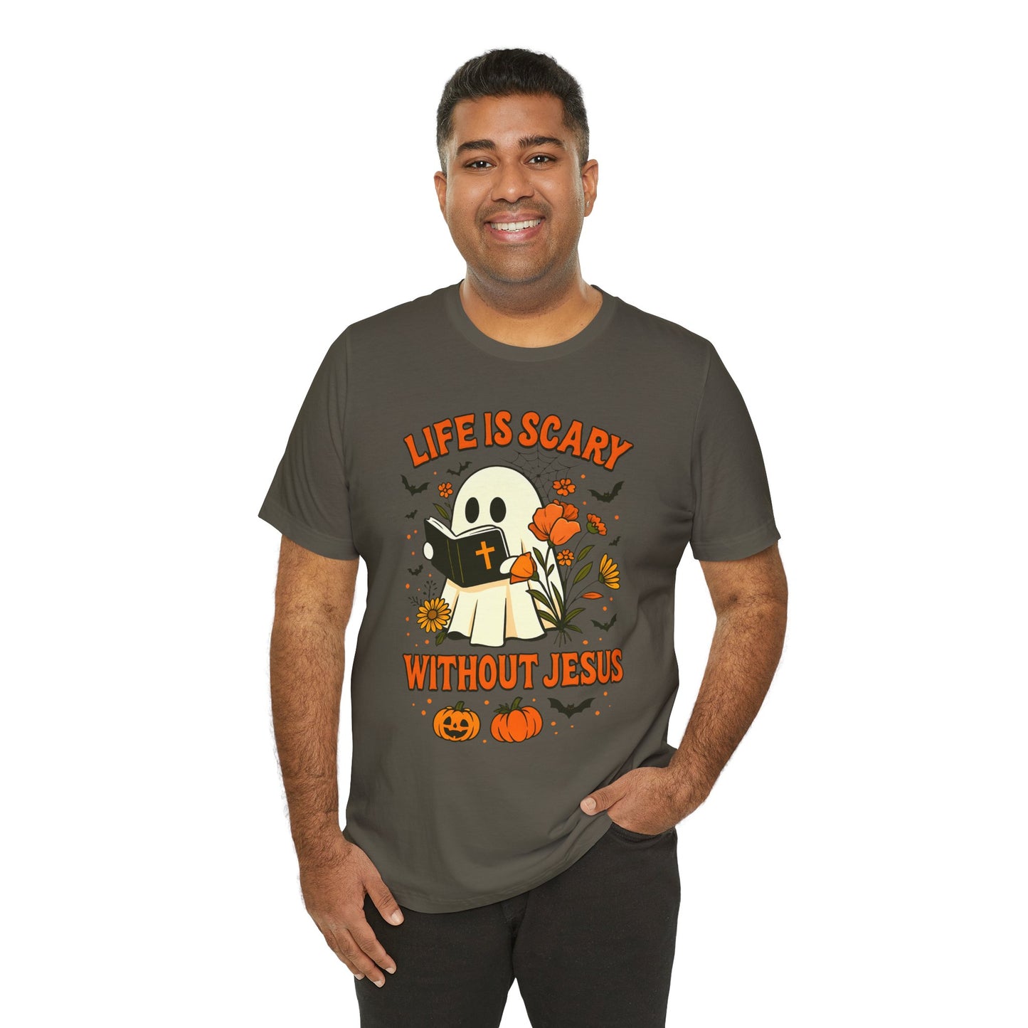Life Is Scary Without Jesus Shirt – Cute Christian Ghost Halloween Tee