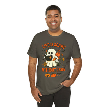 Life Is Scary Without Jesus Shirt – Cute Christian Ghost Halloween Tee