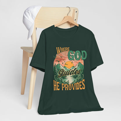 Where God Guides He Provides Shirt – Mountain Sunset Retro Christian Tee