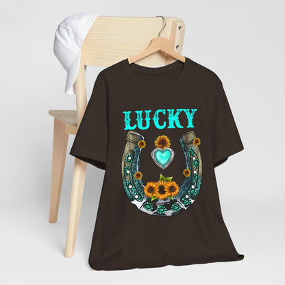 Horse Shoe Lucky Shirt – Western Turquoise Gemstone Texas Sunflowers Tee
