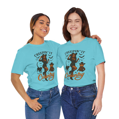 Creepin’ It Country Shirt – Spooky Cowgirl Pumpkin Western Halloween Tee