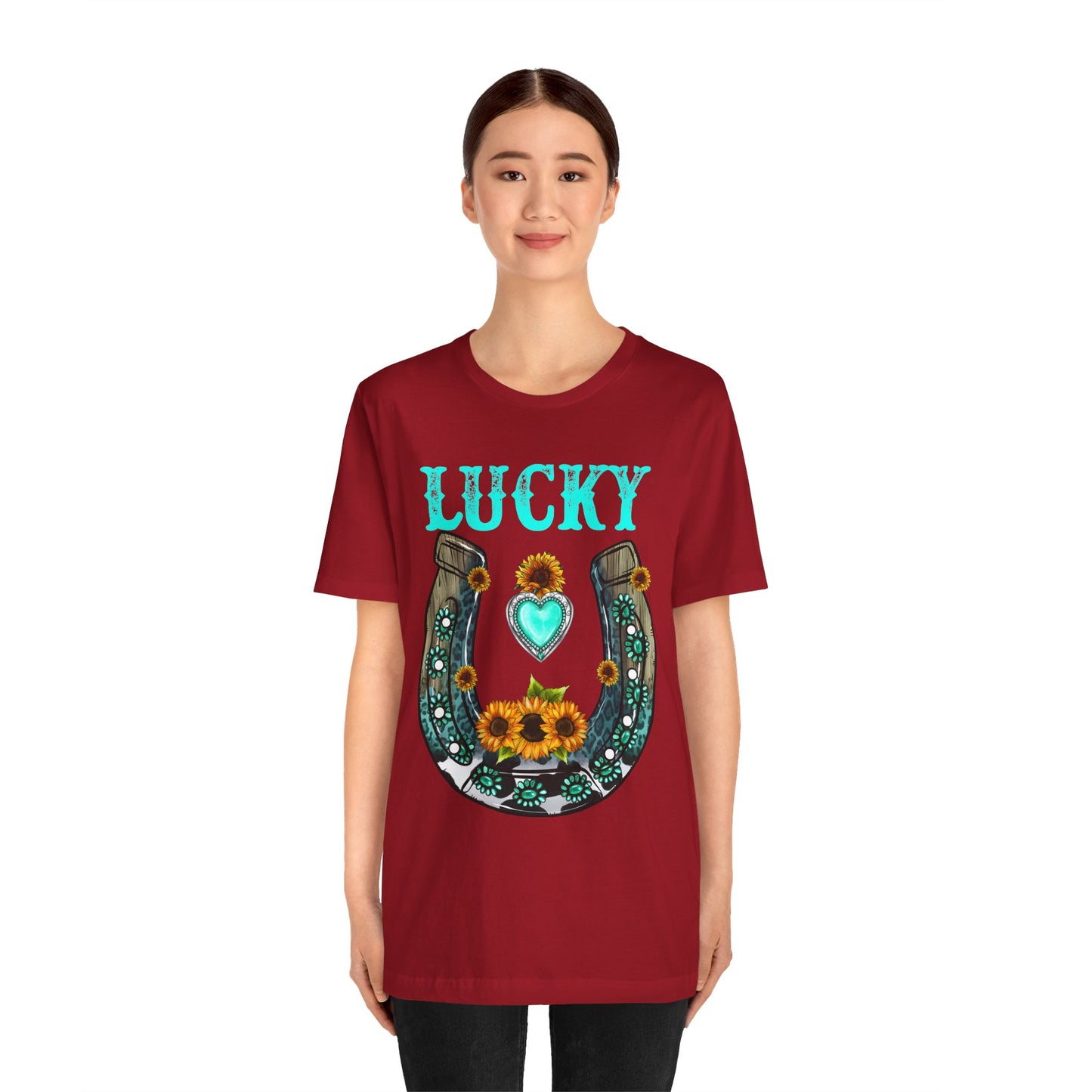 Horse Shoe Lucky Shirt – Western Turquoise Gemstone Texas Sunflowers Tee