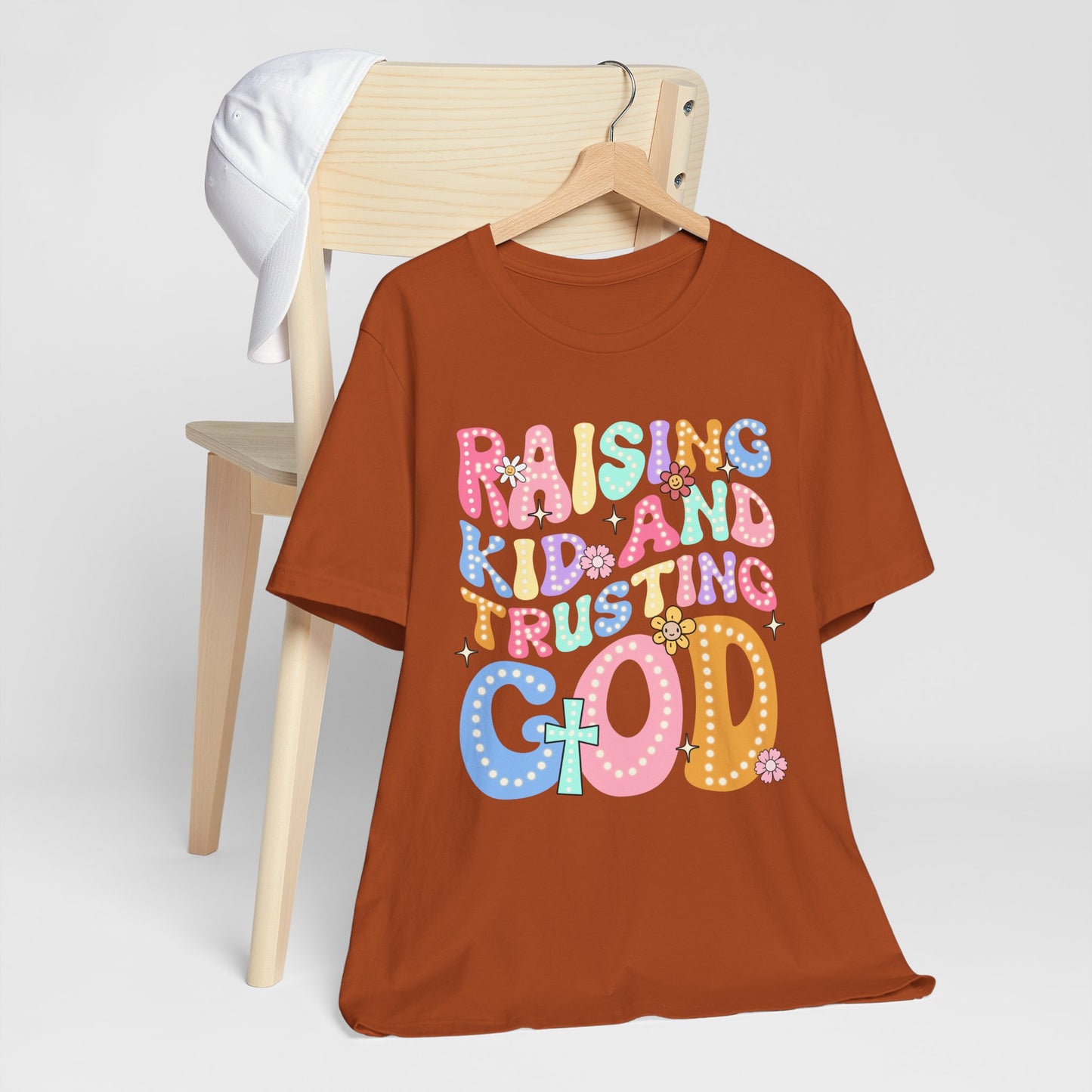 Raising Kids and Trusting God Shirt – Groovy Christian Faith-Fueled Mama Tee