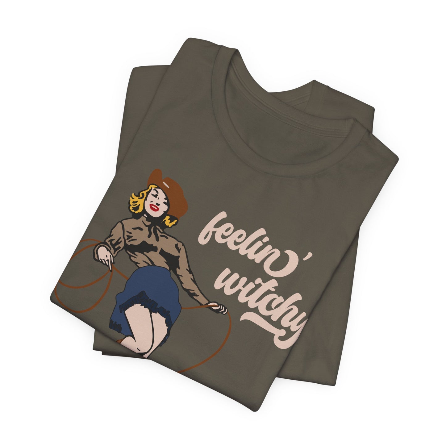 Feeling Witchy Shirt – Vintage Pin-Up Girl & Black Cat Halloween Tee
