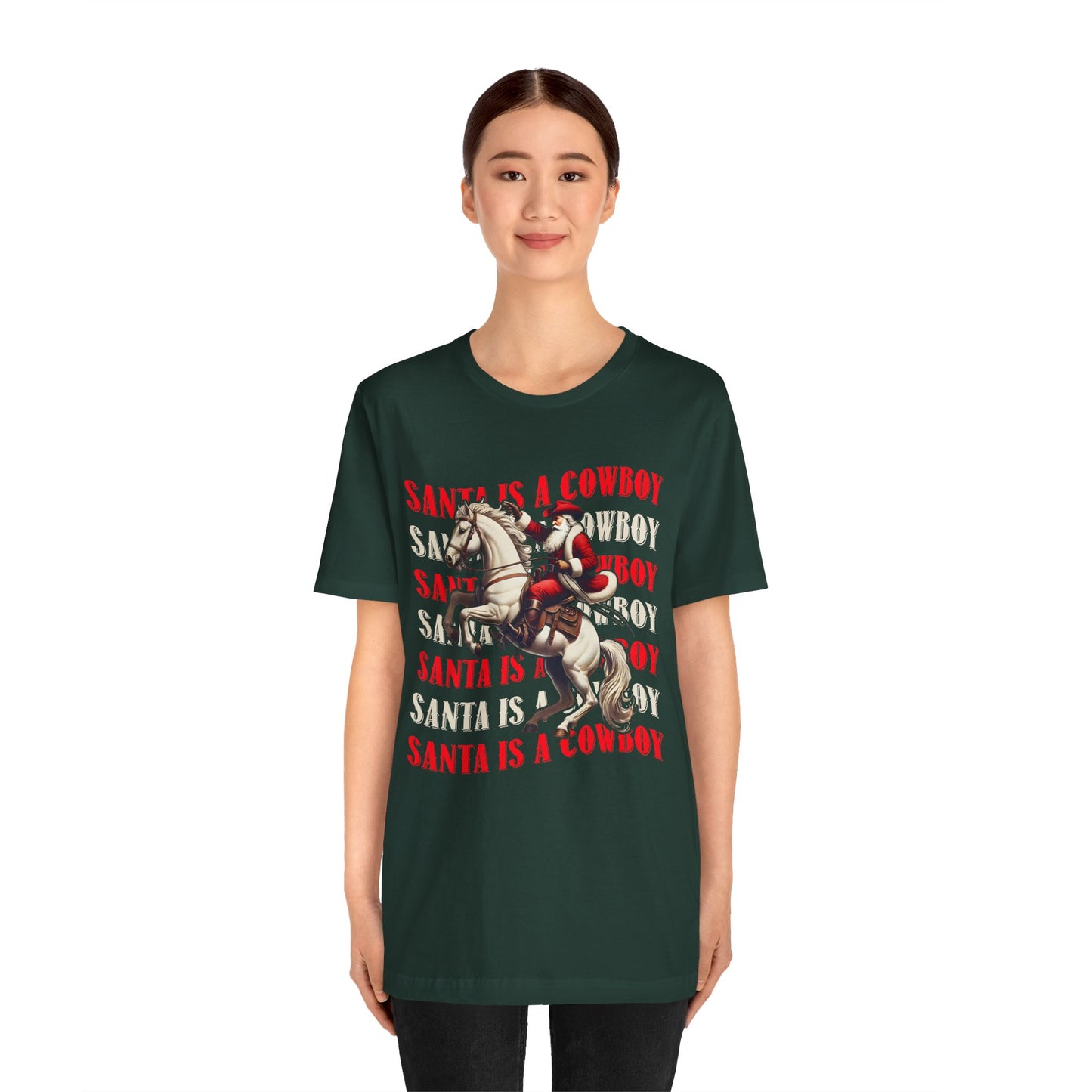 Santa Is a Cowboy Shirt – Western Christmas Tee, Texas Horseback Santa Claus