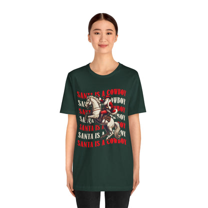 Santa Is a Cowboy Shirt – Western Christmas Tee, Texas Horseback Santa Claus