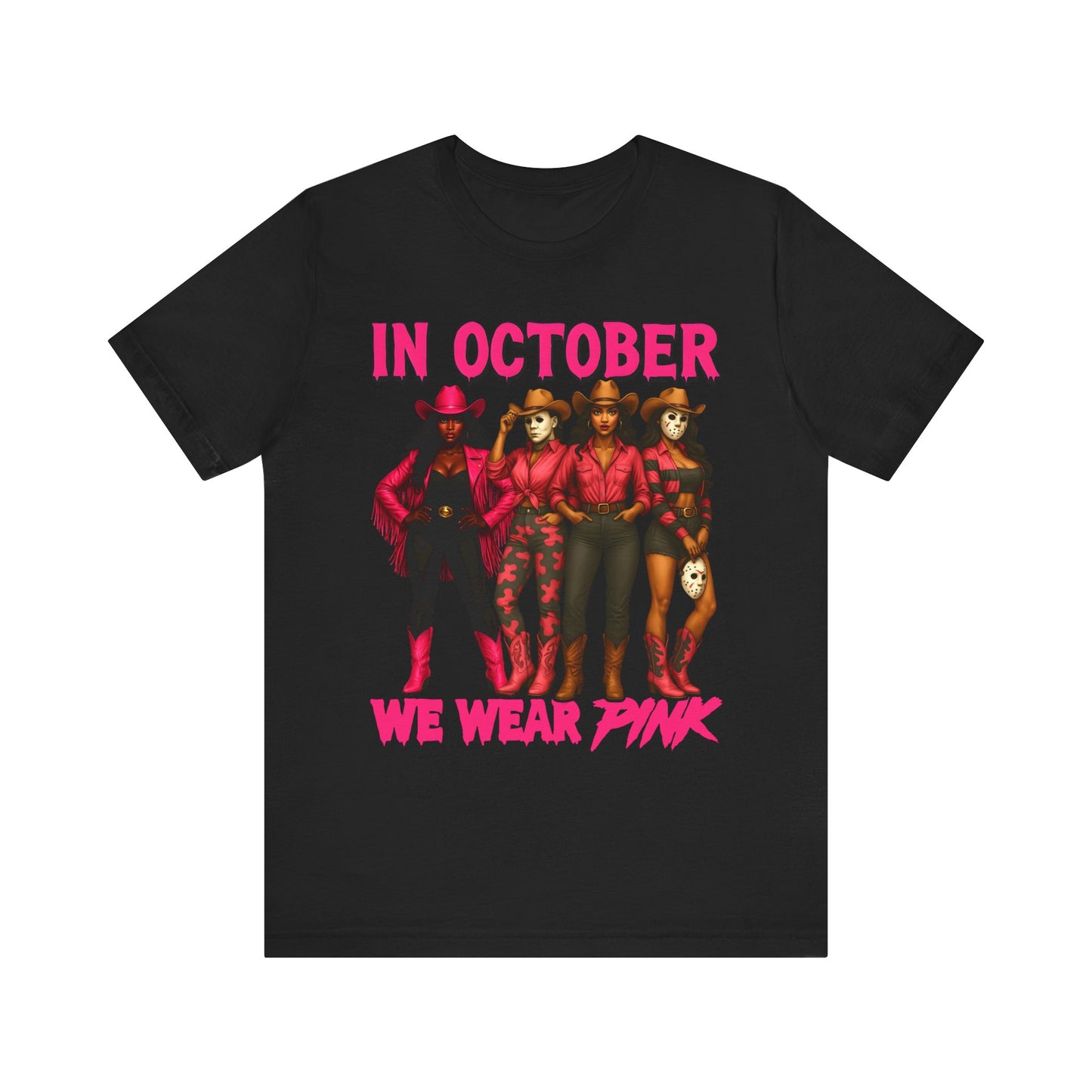 In October We Wear Pink Shirt – Western Cowgirl Squad Halloween Awareness Tee