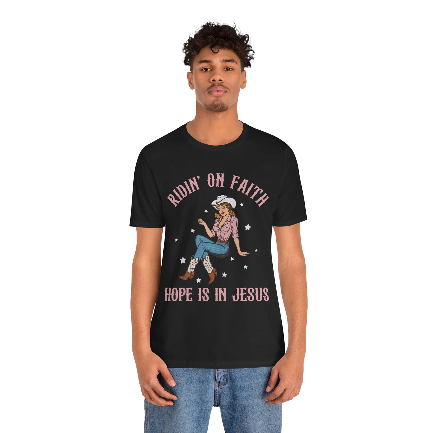 Ridin’ On Faith Shirt – Christian Cowgirl Rodeo Western Jesus Tee