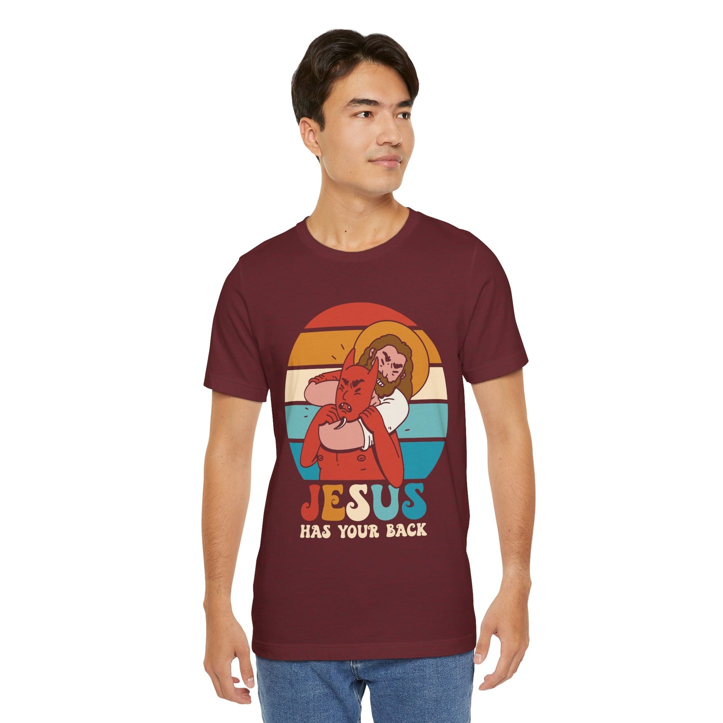 Hey Devil Jesus Has Your Back T-Shirt, Funny Christian Retro Halloween Tee
