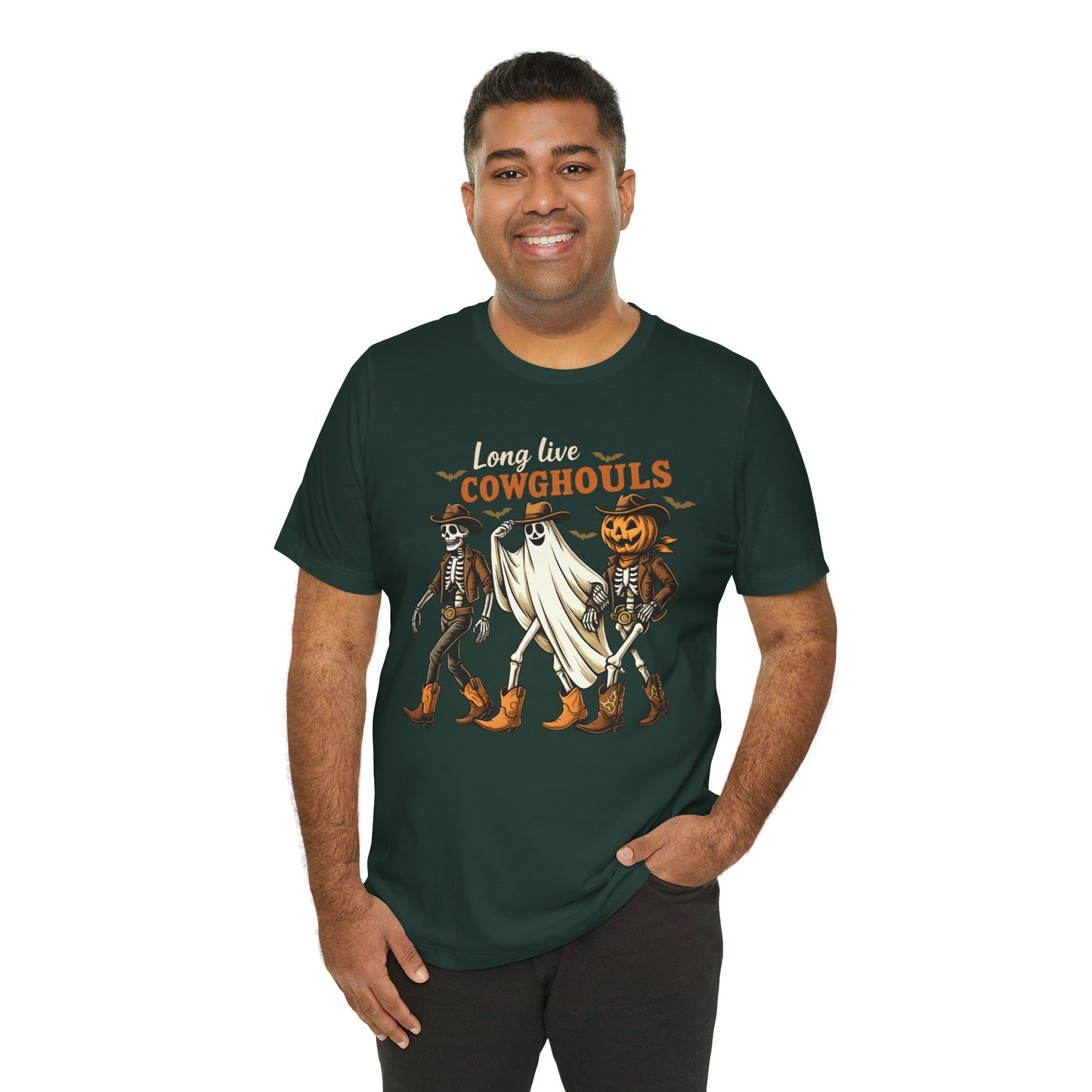 Long Live Cowghouls Shirt Western Halloween Skeleton Ghost Pumpkin Tee, Spooky Cowgirl Fall Outfit