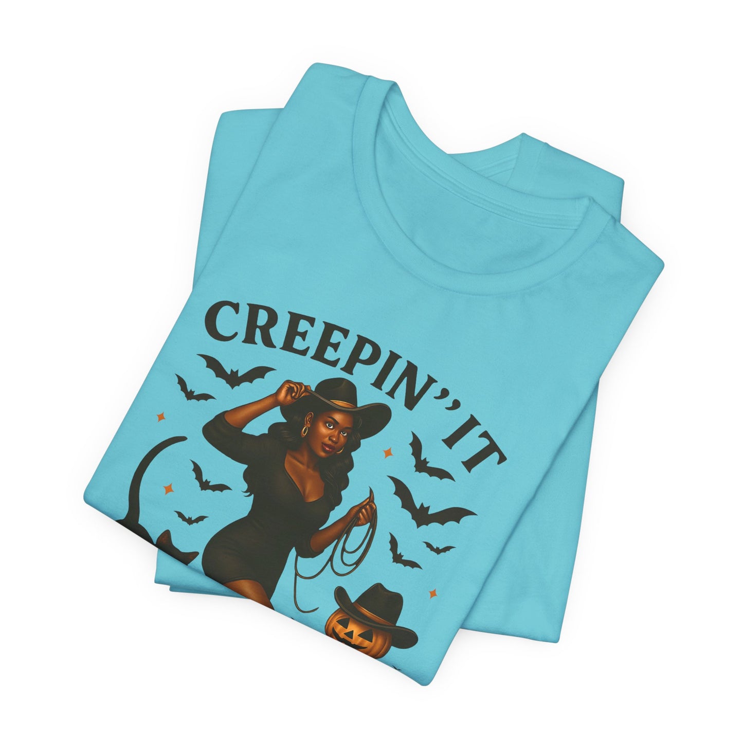 Creepin’ It Country Shirt – Spooky Cowgirl Pumpkin Western Halloween Tee
