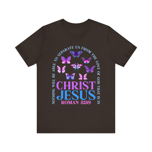 The Love of God in Christ Jesus Shirt – Boho Butterfly Romans 8:39 Faith Tee