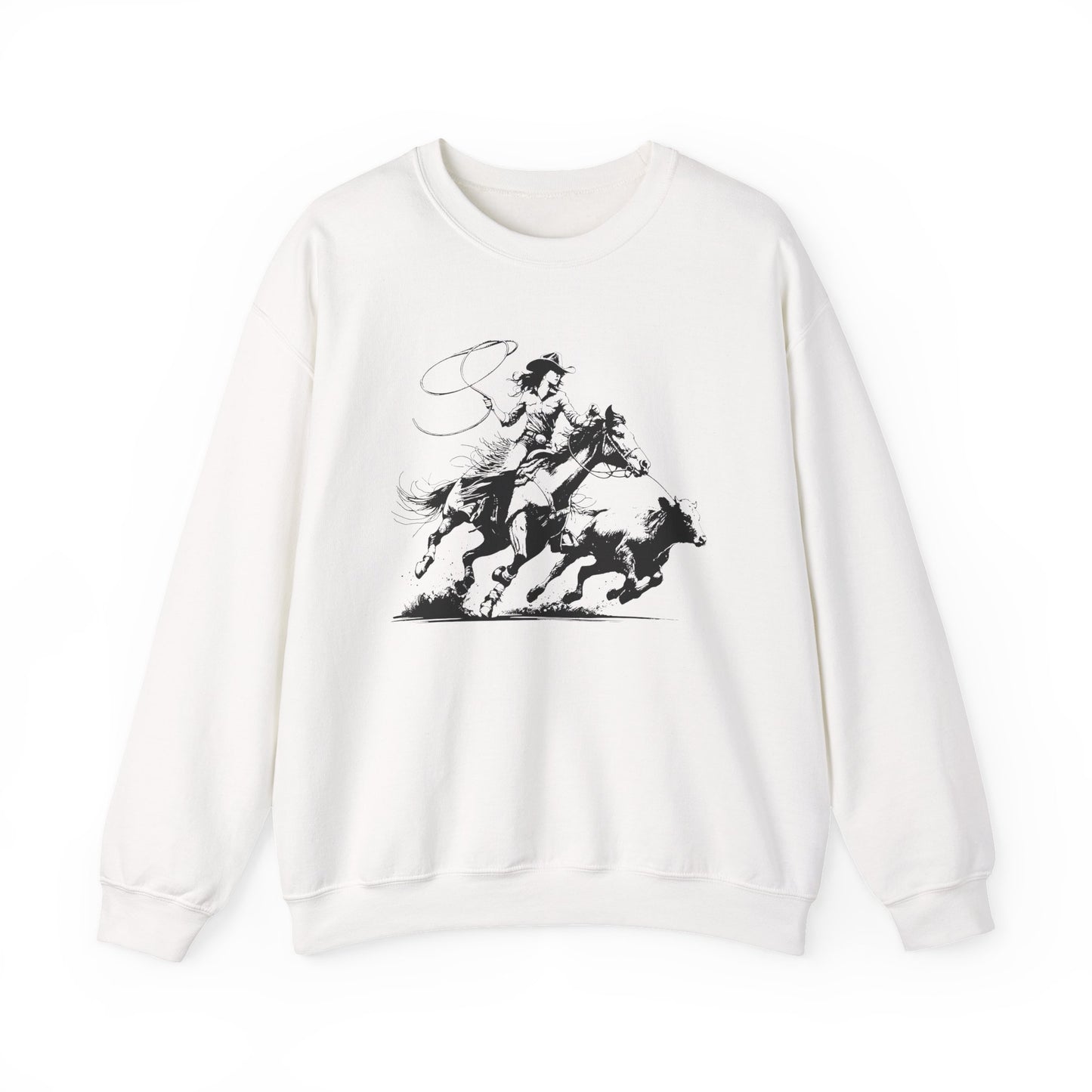 Cowgirl Roping Calf Sweatshirt – Western Horse Rodeo Racing Farm Pullover