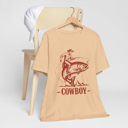 Cowboy Riding a Giant Fish Shirt – Vintage Western Fishing Rodeo Tee