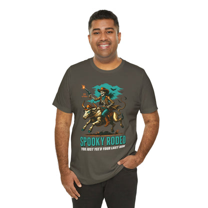 Spooky Rodeo Shirt Skeleton Cowboy Halloween Tee, Western Bull Rider Graphic for Fall