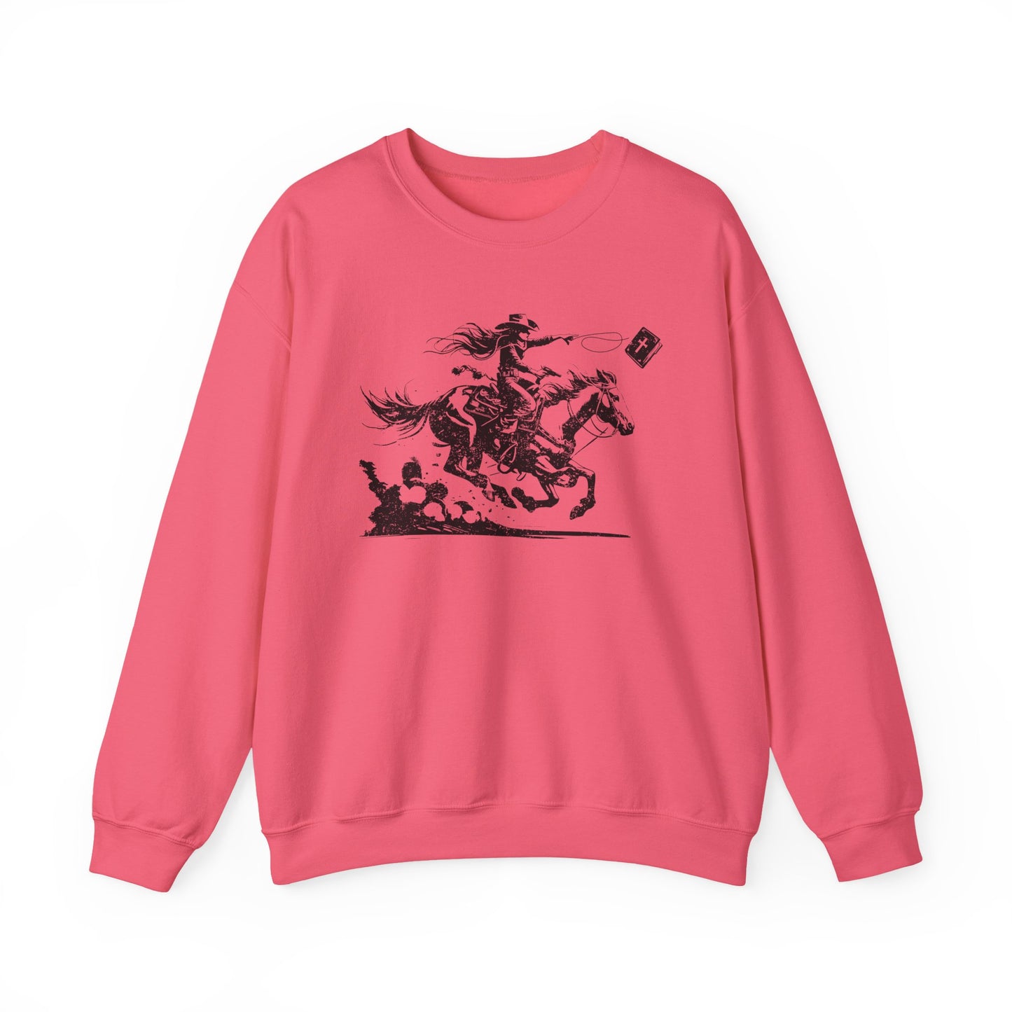 Cowgirl Riding Horse Sweatshirt – Christian Scripture Western Rodeo Texas Pullover