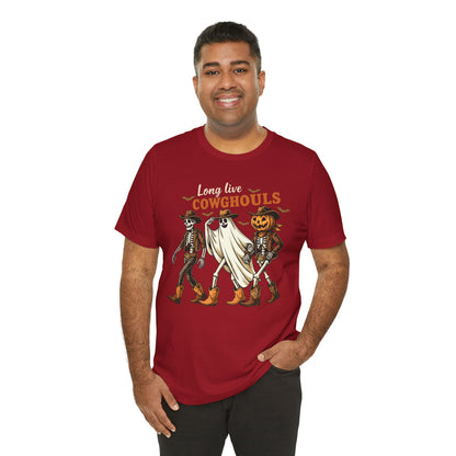Long Live Cowghouls Shirt Western Halloween Skeleton Ghost Pumpkin Tee, Spooky Cowgirl Fall Outfit