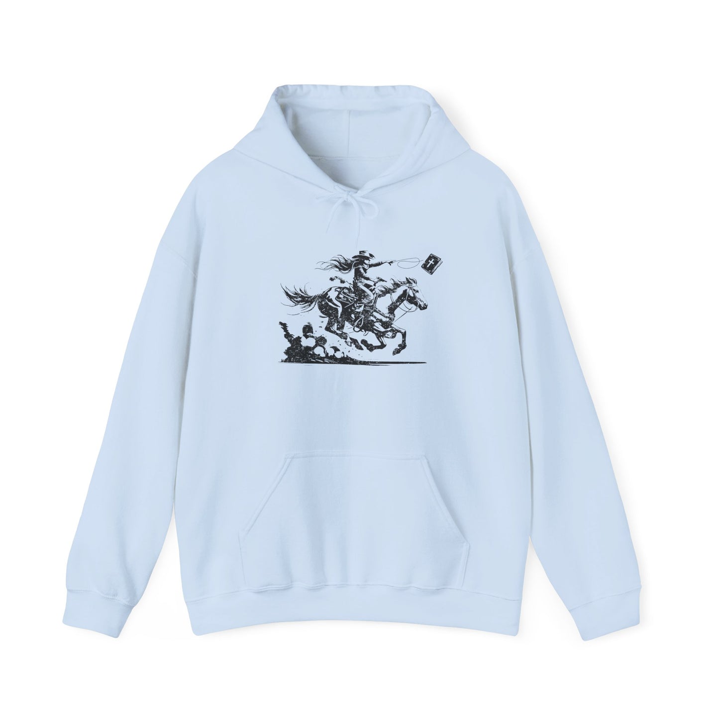 Cowgirl Riding Horse Hoodie – Christian Scripture Western Rodeo Texas Pullover