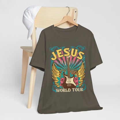 Jesus World Tour Shirt – Retro 70s 80s Rock Concert Guitar Christian Tee