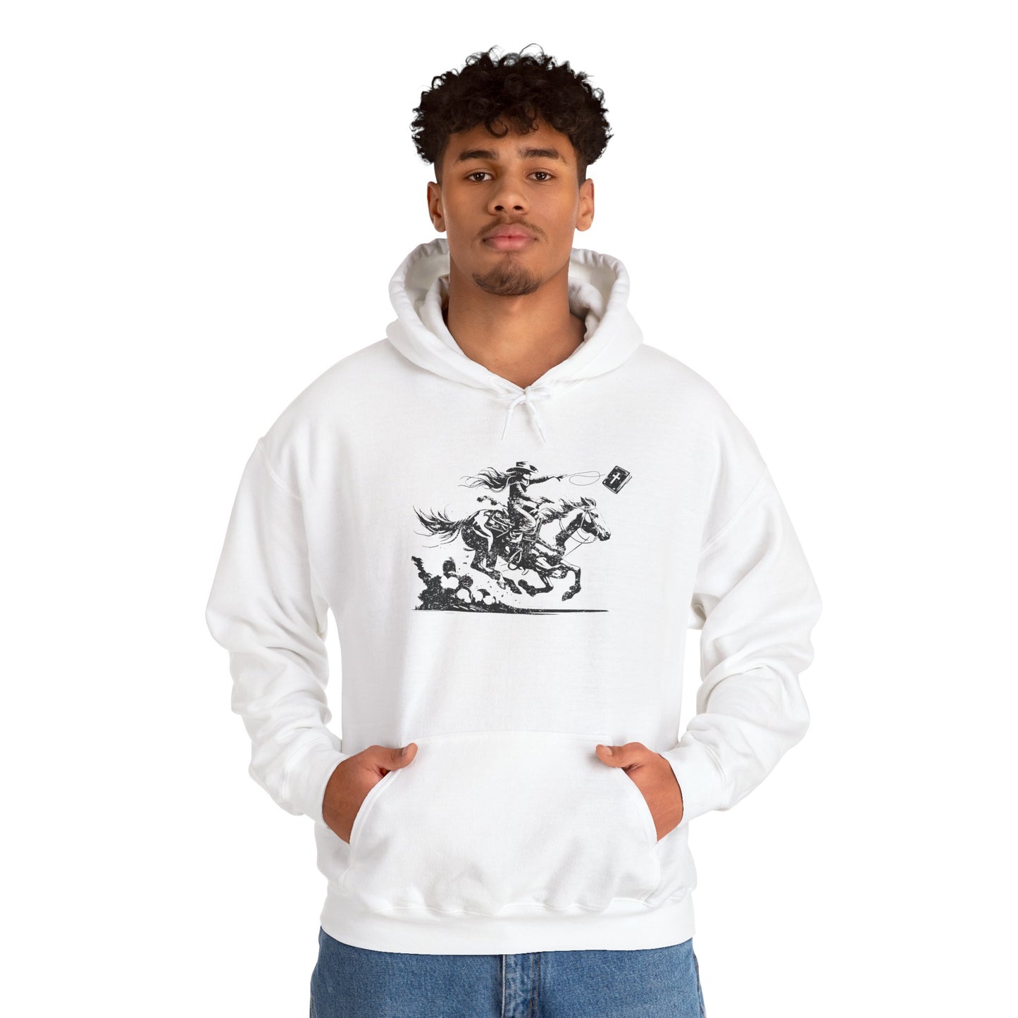 Cowgirl Riding Horse Hoodie – Christian Scripture Western Rodeo Texas Pullover