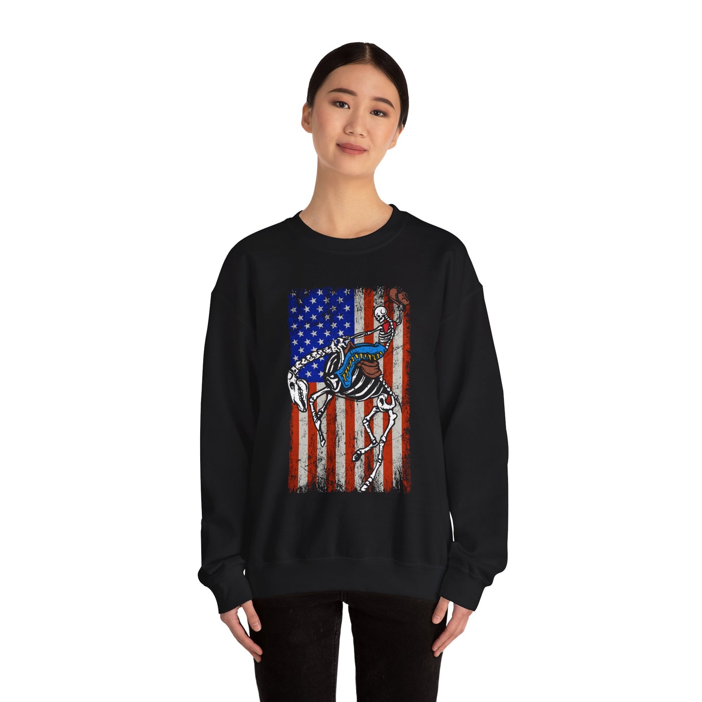 US Flag Skeleton Cowboy Sweatshirt – Western Horse Rodeo Country Pullover