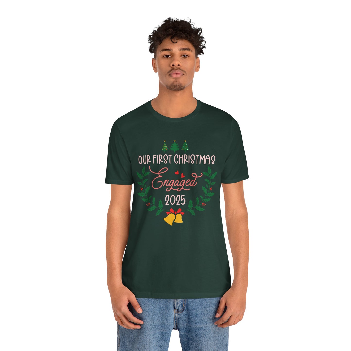 Our First Christmas Engaged 2025 Shirt – Holiday Couple Engagement Gift Tee